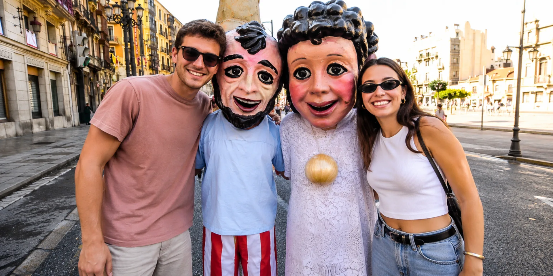 Bilbao's carnival giants leaving the cloister of the Euskal Museoa for the Old Town streets in a kalejira